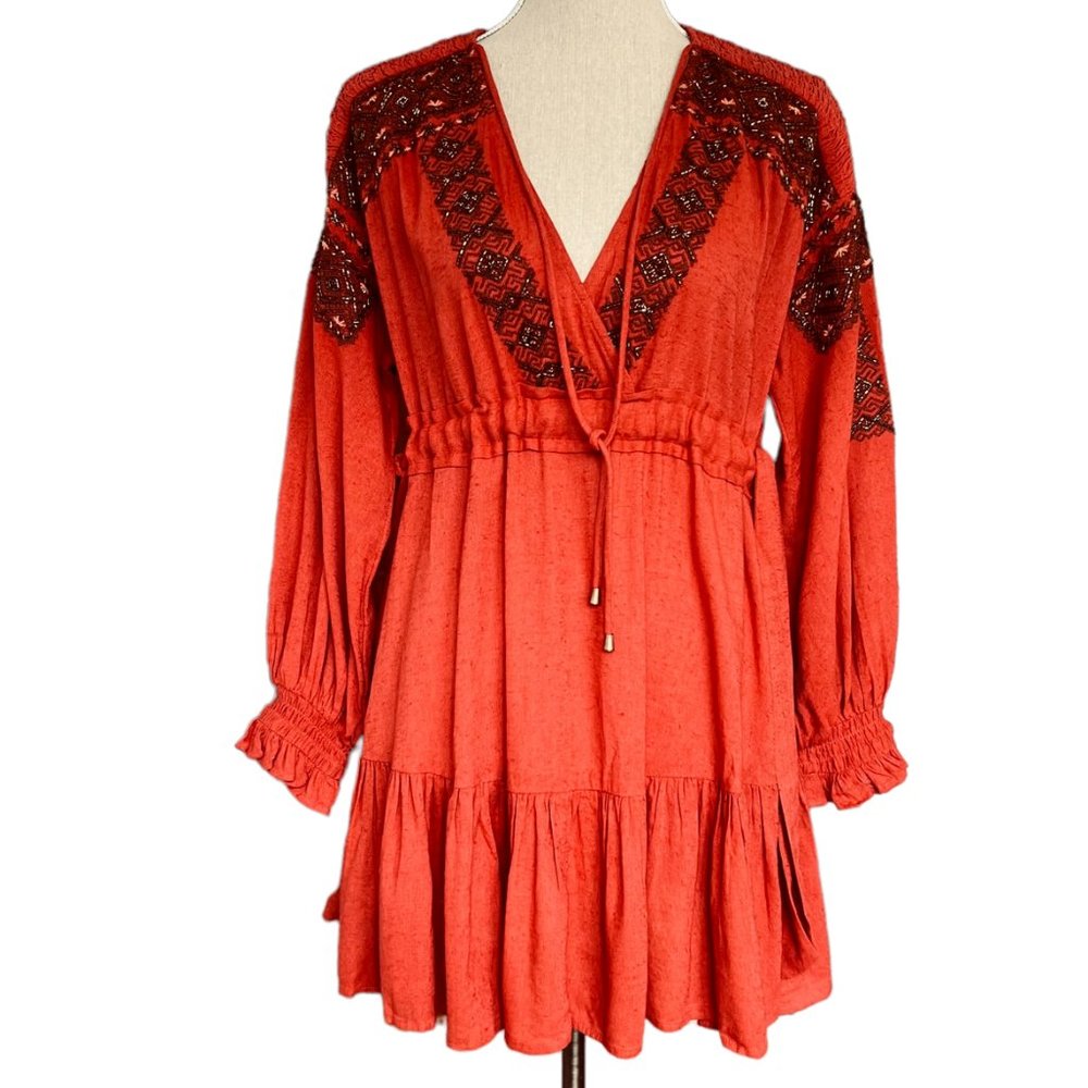 Free People Beaded & Embroidered Mini Dress Size Small